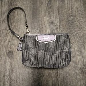 Coach Silver Satin Pleated Wristlet